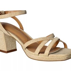 J.Renee Gold Strappy Block Heel Sandals
